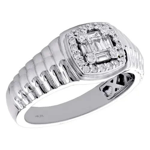 14K White Gold Baguette Cut Diamond Step Shank Cluster Wedding Band Ring 1/3 CT.