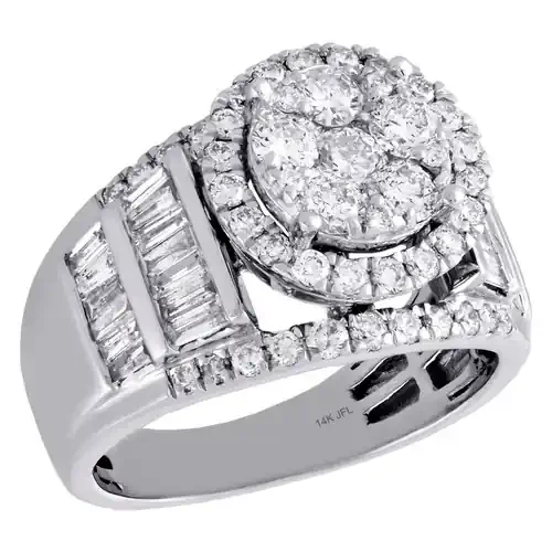 14K White Gold Baguette Diamond Tiered Halo Flower Engagement Ring 1.88 Ct.