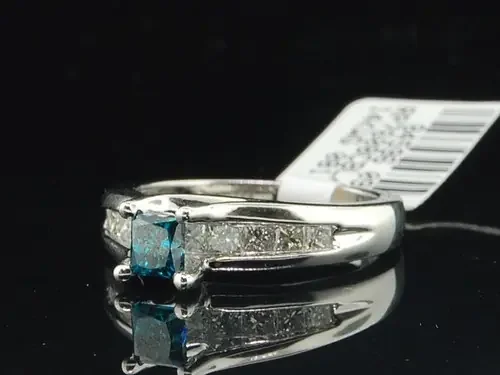 14k White Gold Blue Princess Solitaire Diamond Engagement Ring Wedding Bridal