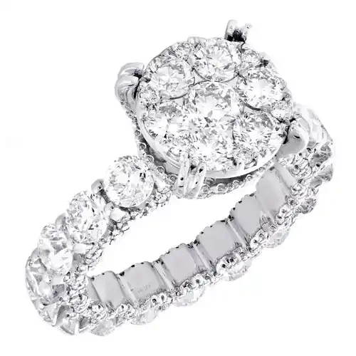 14K White Gold Cathedral Set Diamond Eternity Flower Engagement Ring 5.50 TCW