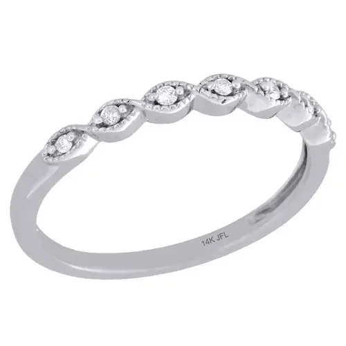 14K White Gold Diamond Braided Milgrain Edge Stackable Right Hand Ring 1/20 Ct.