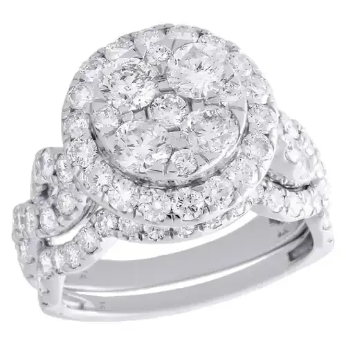 14K White Gold Diamond Bridal Set Infinity Engagement Ring + Wedding Band 3 CT.