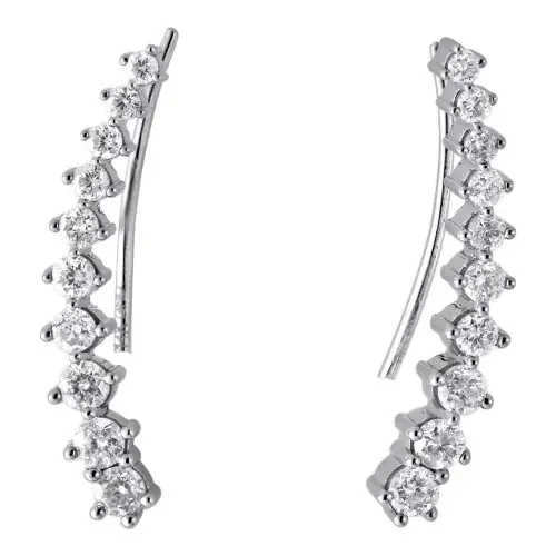 14K White Gold Diamond Ear Climbers Graduated Stones Earrings 0.91″ Long 0.75 Ct