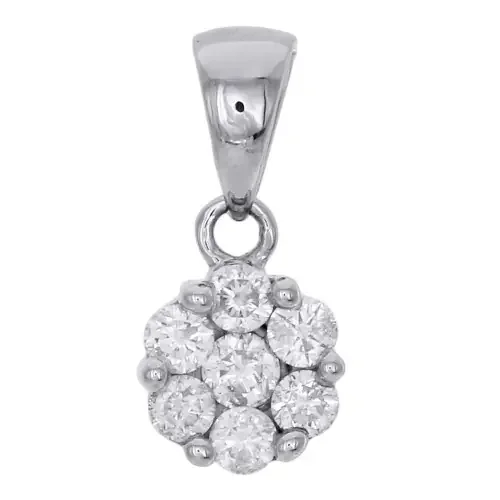 14K White Gold Diamond Flower Pendant Ladies Necklace 0.75″ Long 3/4 CT.
