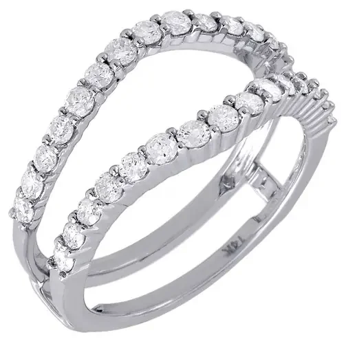 14K White Gold Diamond Solitaire Engagement Wrap Enhancer Ring Round Cut 3/4 Ct.