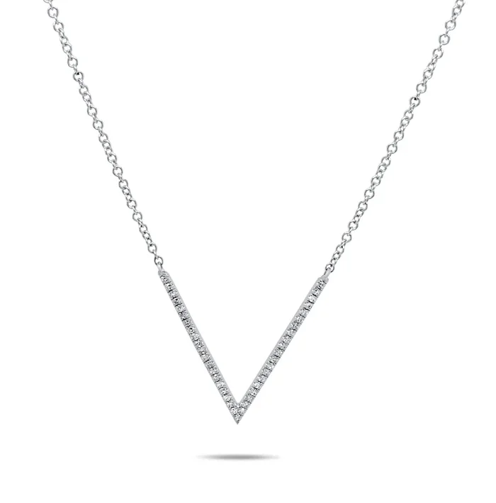 14K WHITE GOLD DIAMOND V SHAPE NECKLACE