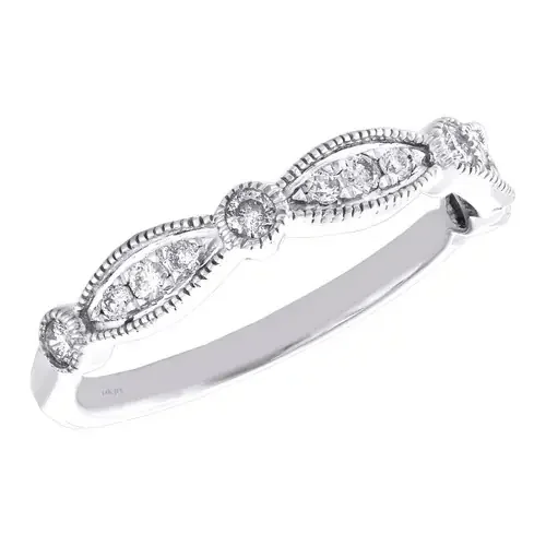 14k White Gold Diamond Wedding Band Stackable Milgrain Anniversary Ring 1/3 CT.