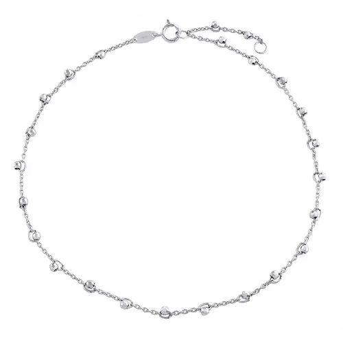 14K White Gold Fancy Rolo Link Chain 3mm Moon Cut Beaded Anklet 9″ + 1″ Ext.