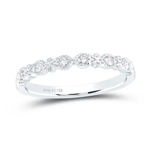 14K White Gold Genuine Diamond Women‘s Milgrain Oval Stackable Band Ring 1/10 CT