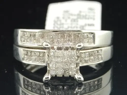14K White Gold Princess Cut Diamond Square Engagement Ring Wedding Bridal Set