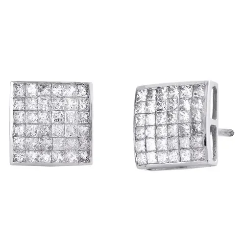 14K White Gold Princess Cut Diamond Square Stud 10mm Statement Earrings 1.50 CT.