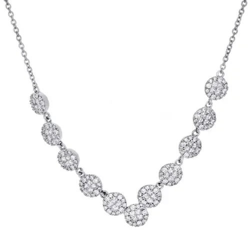 14K White Gold Princess Diamond Circle Statement Tennis Necklace 18″ 1.87 Ct.