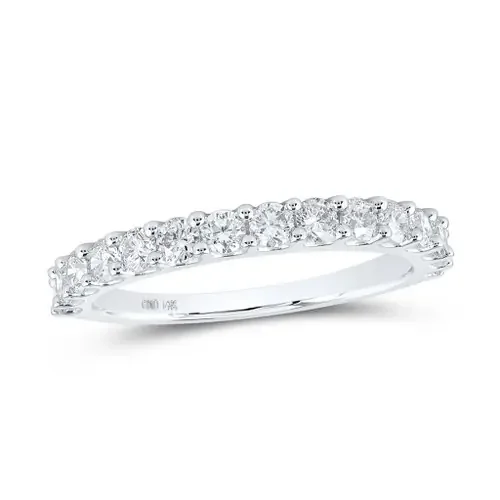 14K White Gold Real Prong Set Diamond 1 Row Wedding Band Anniversary Ring 7/8 CT