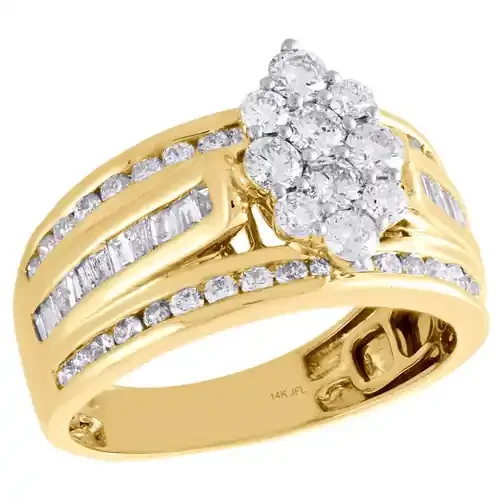 14K White Gold Round & Baguette Diamond Cluster Marquise Engagement Ring 1.5 Ct.