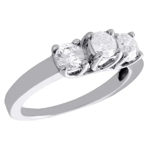 14K White Gold Round Cut Solitaire Diamond 3 Stone Wedding Engagement Ring 1 CT.