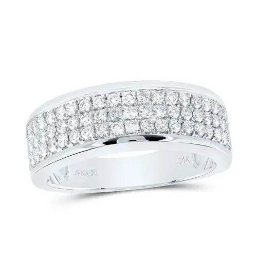 14K White Gold Round Diamond 3 Row Statement Wedding Anniversary Band Ring 1 CT