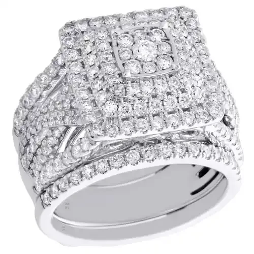 14K White Gold Round Diamond Bridal Set Engagement Ring + Enhancer Jacket 2 CT.