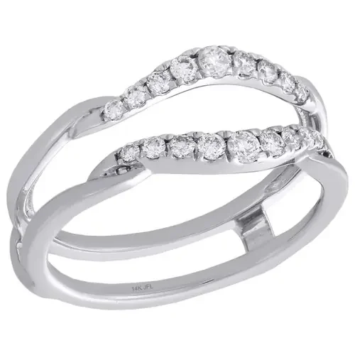 14K White Gold Round Diamond Contour Enhancer Wrap Jacket Wedding Ring 0.33 Ct.