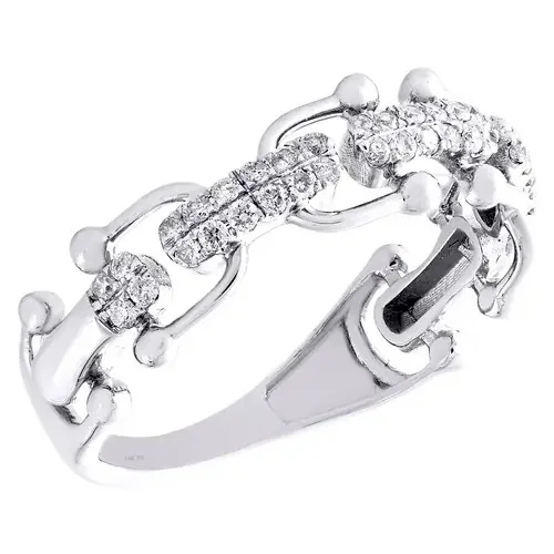14K White Gold Round Diamond Fancy Statement Right Hand Ring 6mm Band 1/4 CT.