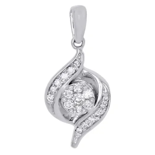 14K White Gold Round Diamond Flower Swirl Fashion Pendant 0.19 CT.