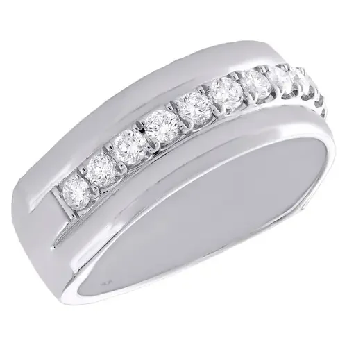14K White Gold Round Diamond Wedding Band Single Row Prong Set 8mm Ring 3/4 CT.