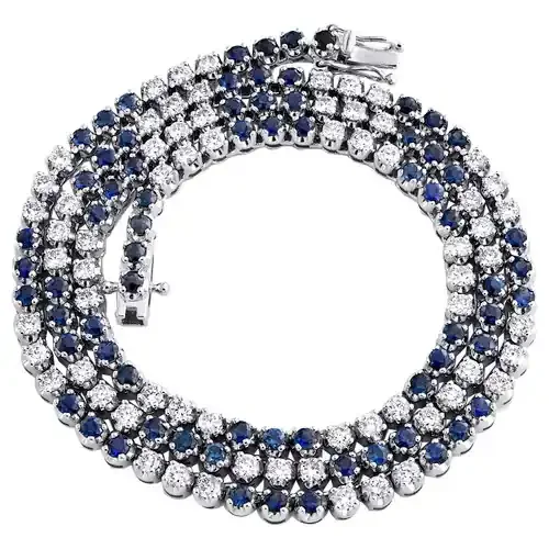 14K White Gold Sapphire & Diamond Prong Set 18″ Tennis Necklace Chain 8.38 CT.