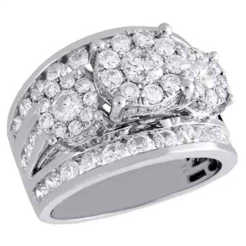 14K White Gold Three Cluster Solitaire Diamond Engagement Ring Flower Set 3 CT.