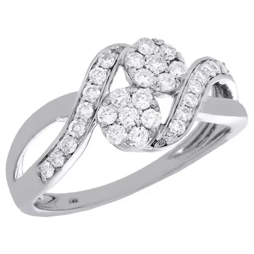 14K White Gold Two Stone Cluster Diamond Infinity Engagement Ring 0.50 Ct.