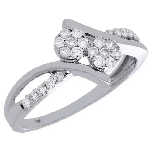 14K White Gold Two Stone Diamond Engagement Ring Love & Friendship Bypass 1/3 Ct