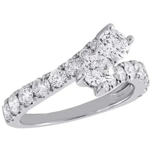 14K White Gold Two Stone Diamond Engagement Ring Love Friendship Bypass 2 Ct.