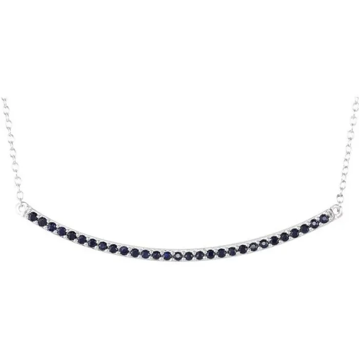 14K White Natural Blue Sapphire Bar 16-18″ Necklace