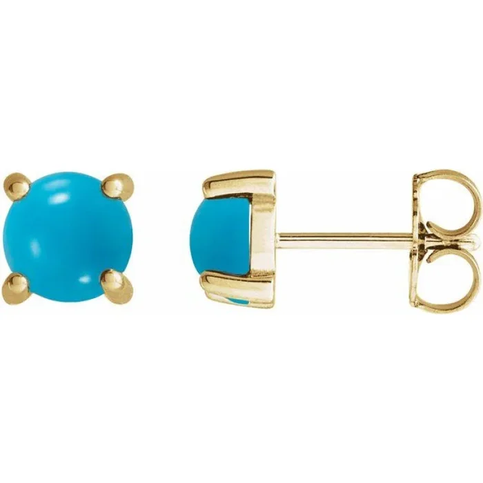 14K Yellow 6 mm Natural Turquoise Earrings