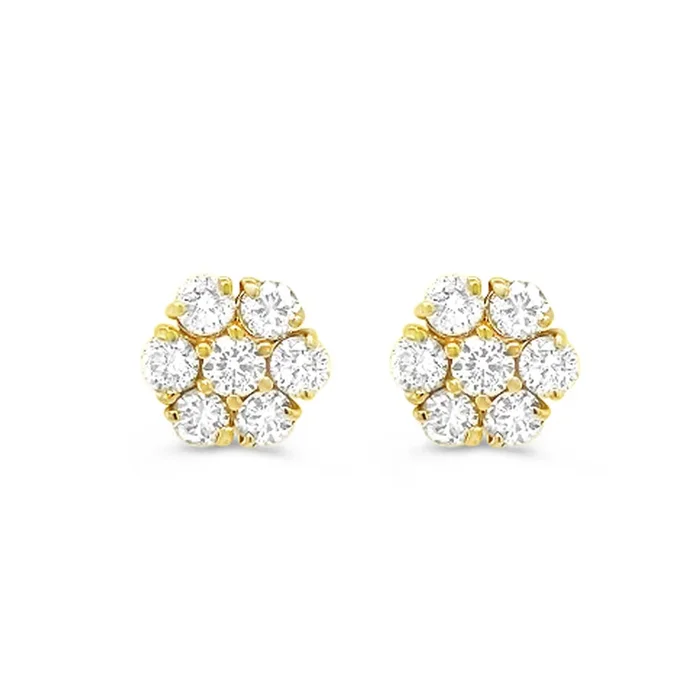 14K YELLOW GOLD 1.25 CTW DIAMOND FLOWER STUD EARRINGS
