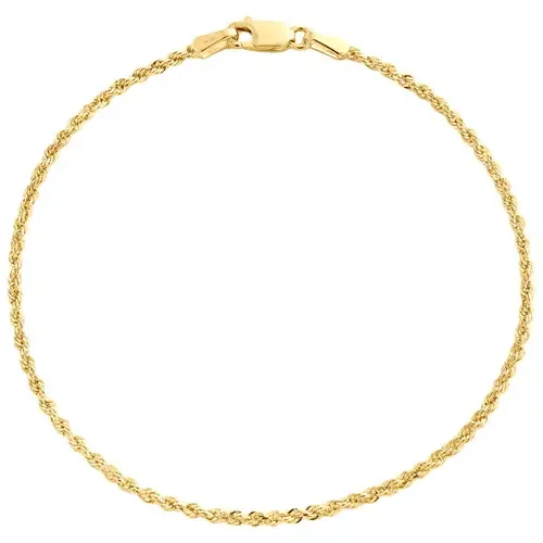 14K Yellow Gold 1.50mm Solid Diamond Cut Rope Bracelet Lobster Clasp 7-8 Inch