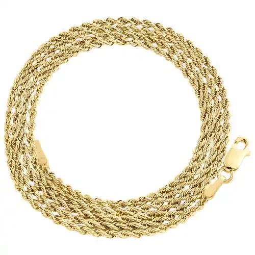 14K Yellow Gold 1.50mm Solid Diamond Cut Rope Chain Link Necklace 16 – 26 Inches