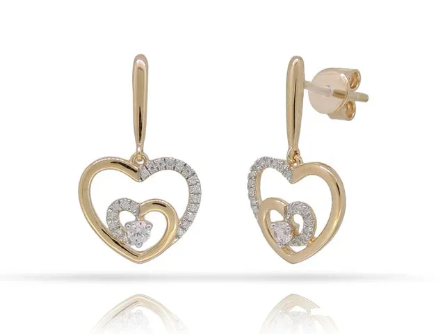 14K YELLOW GOLD .18 CTW DIAMOND NESTING HEART EARRINGS