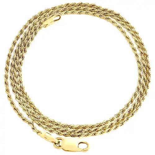 14K Yellow Gold 1mm Solid Diamond Cut Rope Chain Link Necklace 16 – 30 Inches