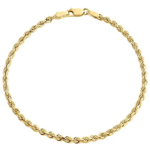 14K Yellow Gold 2.50mm Solid Diamond Cut Rope Bracelet Lobster Clasp 7-8 Inch