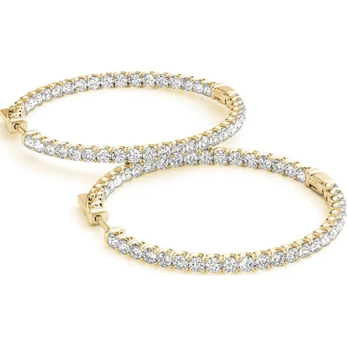 14K Yellow Gold 2.7 Carat Total Weight Lab Diamond One-Inch Hoop Earrings by Robinson’s Jewelers