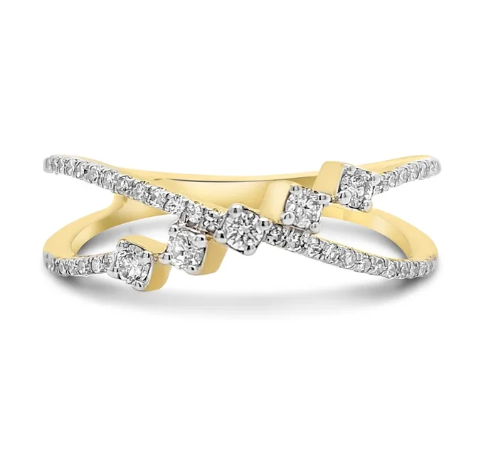 14K YELLOW GOLD .25 CTW DIAMOND CROSSOVER RING