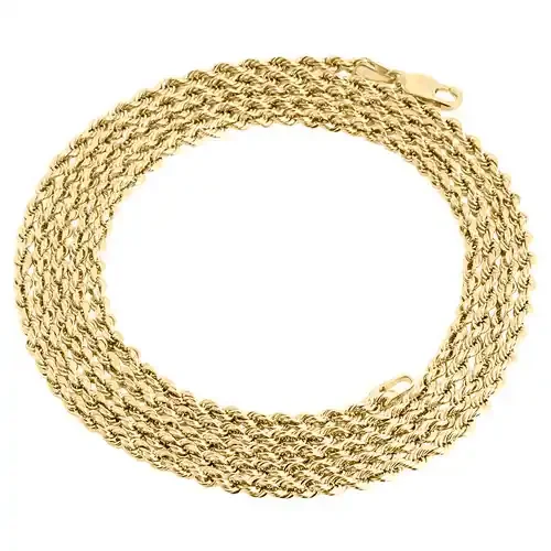 14K Yellow Gold 2mm Solid Diamond Cut Rope Chain Link Necklace 16 – 30 Inches