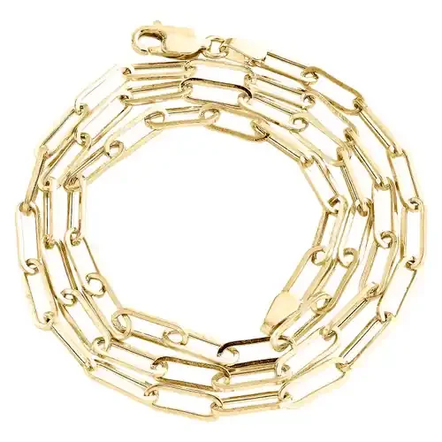 14K Yellow Gold 3.25mm Paper Clip Open Link Necklace 20″ Fancy Rectangle Chain