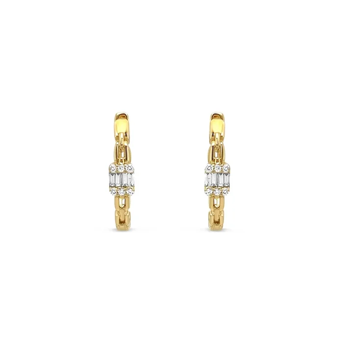 14K YELLOW GOLD .33 CTW DIAMOND RECTANGULAR HOOP EARRINGS