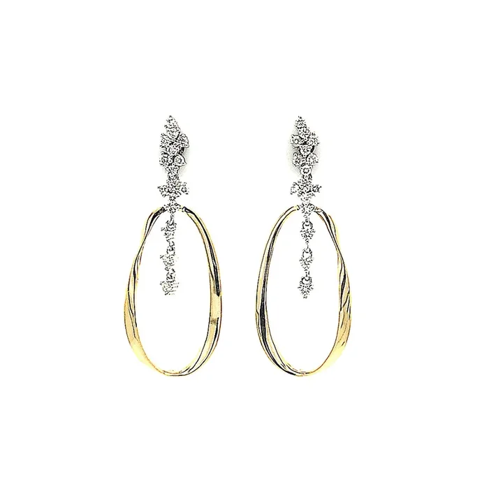 14K YELLOW GOLD .39 CTW HIGH POLISH OVAL WITH DIAMOND CLUSTER EARRINGS