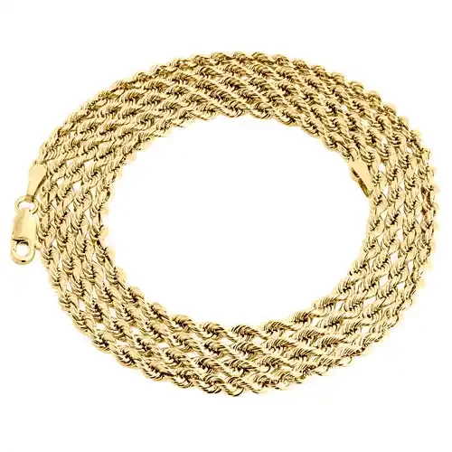 14K Yellow Gold 3mm Solid Diamond Cut Rope Chain Link Necklace 16 – 30 Inches