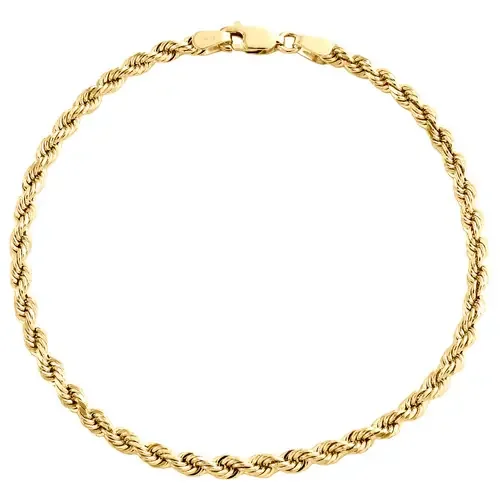 14K Yellow Gold 3mm Solid Diamond Cut Rope Link Bracelet Lobster Clasp 7-9 Inch