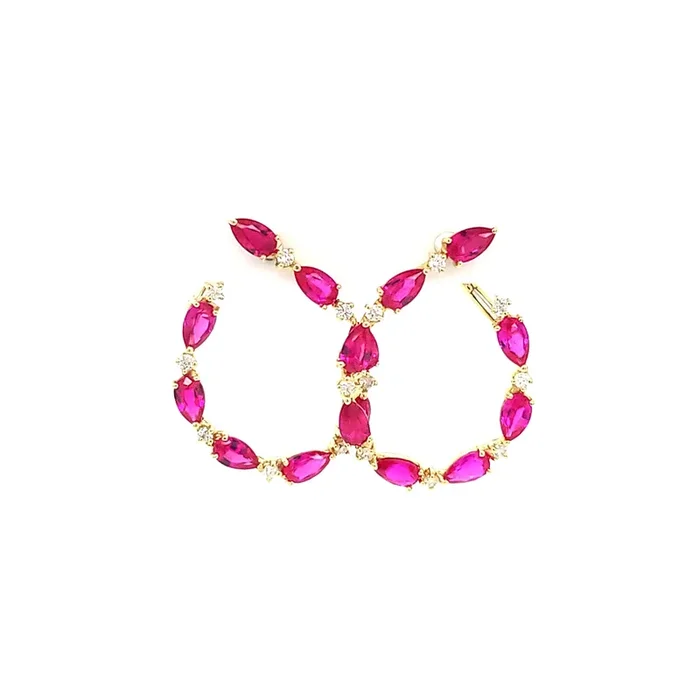 14K YELLOW GOLD 4.56 CTW DIAMOND AND RUBY J HOOP EARRINGS