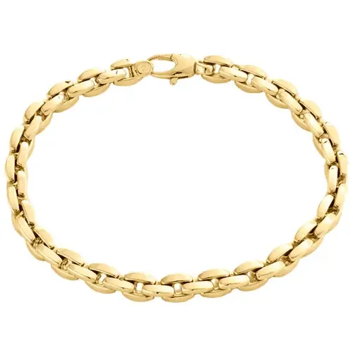 14K Yellow Gold 5mm Closed Link Oval Rolo Link Italian Made Fancy Bracelet 8.50″