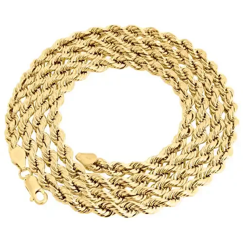 14K Yellow Gold 5mm Solid Diamond Cut Rope Chain Link Necklace 20 – 30 Inches