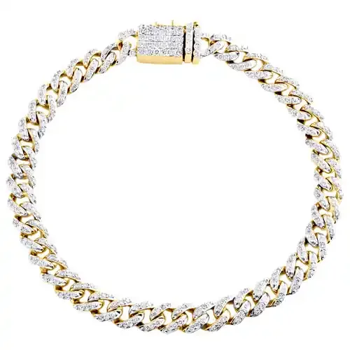 14K Yellow Gold 7.50mm Round Diamond Miami Cuban Link 9″ Fancy Bracelet 3.62 CT.